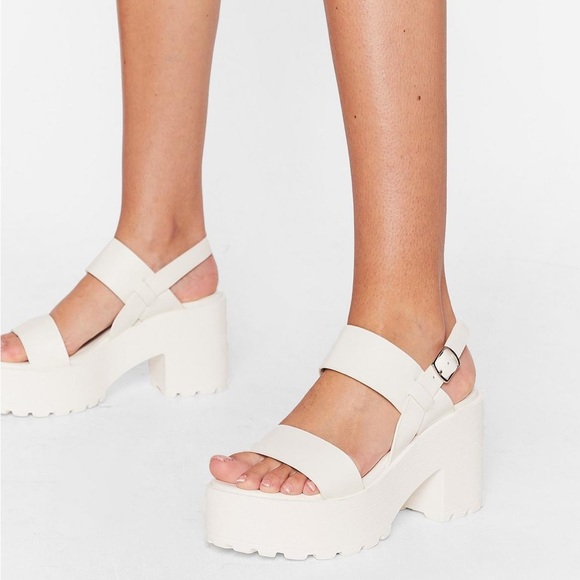 Nasty Gal Faux Leather Cleated Chunky White Sandals - Picture 4 of 9